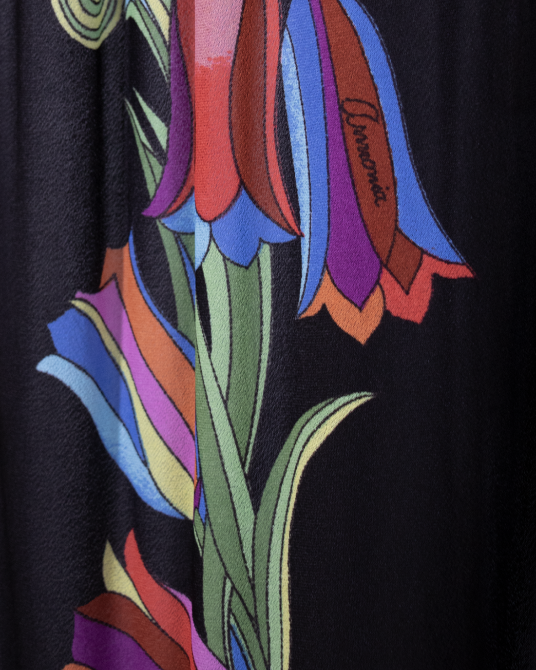 1970 - Black Sheer Dress with floral print - Image 5